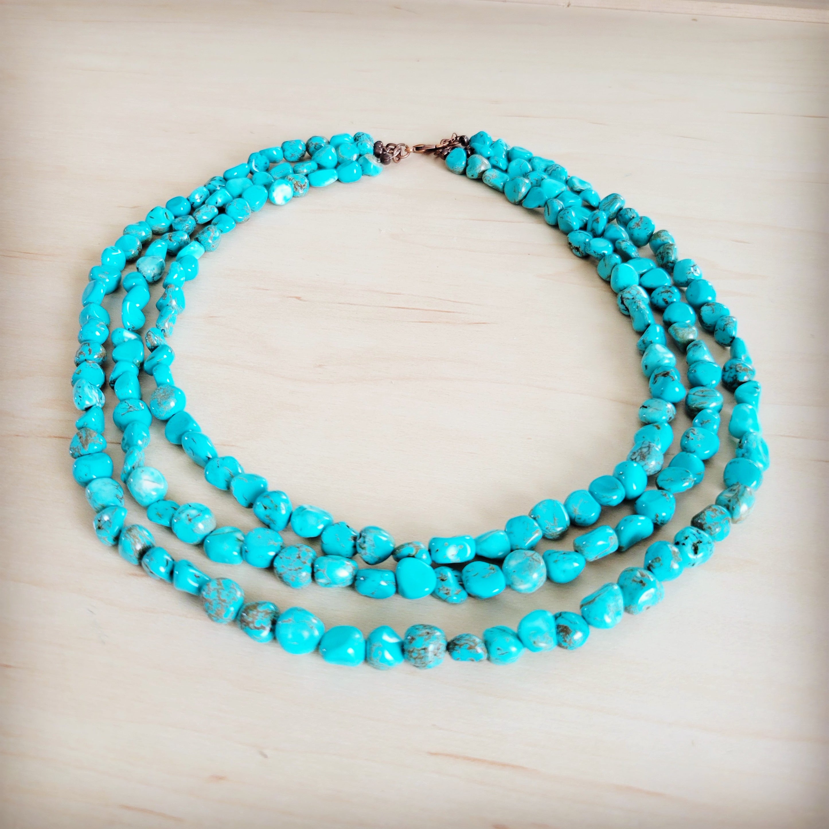 Triple Strand Layered Western Boho Turquoise Collar Necklace 264d