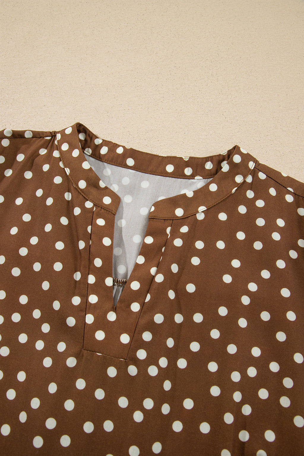 Brown V Neck Polka Dot Long Sleeve Shift Plus Size Dress