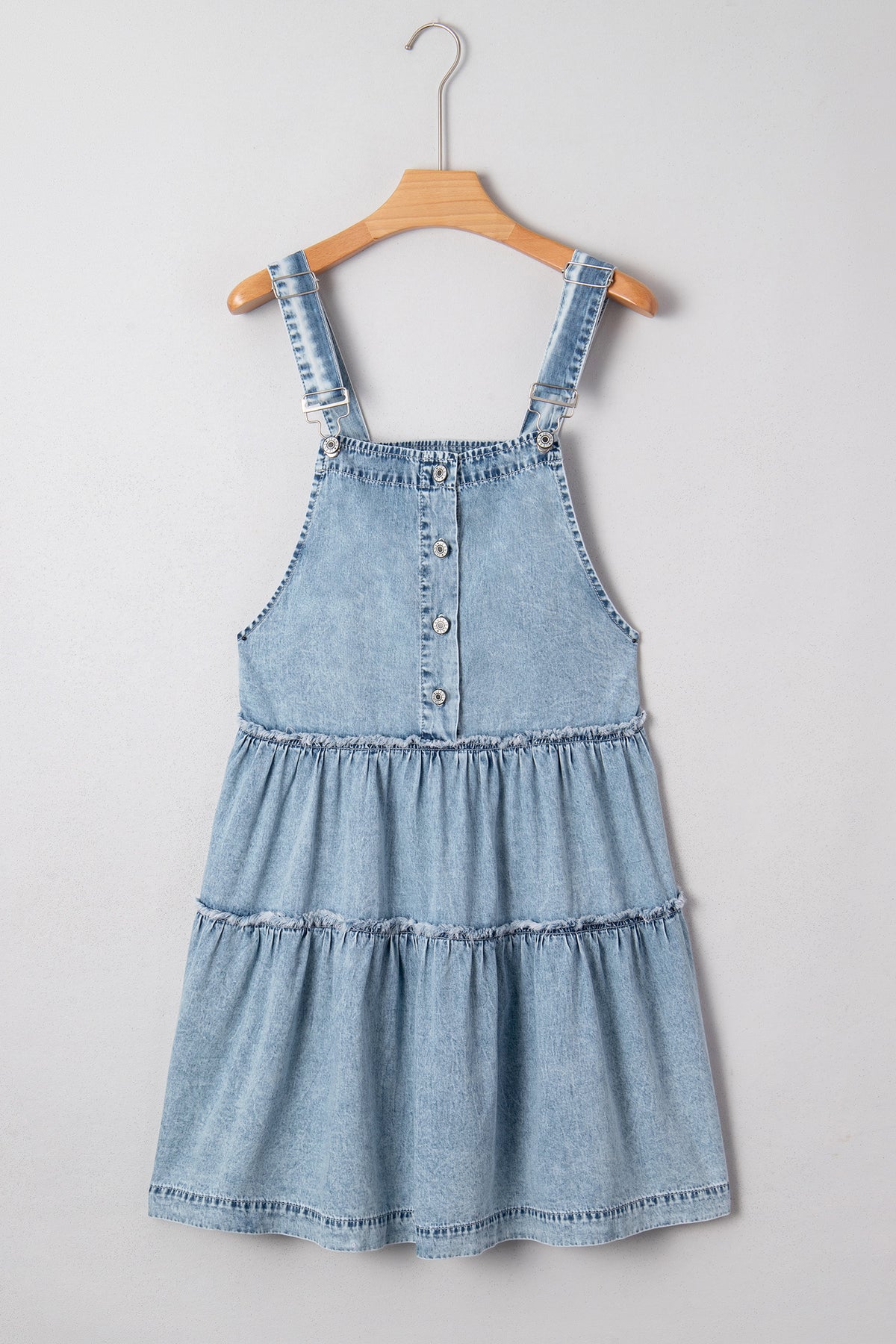 Dusk Blue Light Wash Tiered Flowy Overall Denim Dress