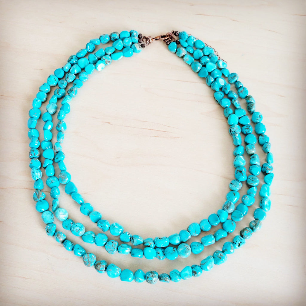 Triple Strand Layered Western Boho Turquoise Collar Necklace 264d