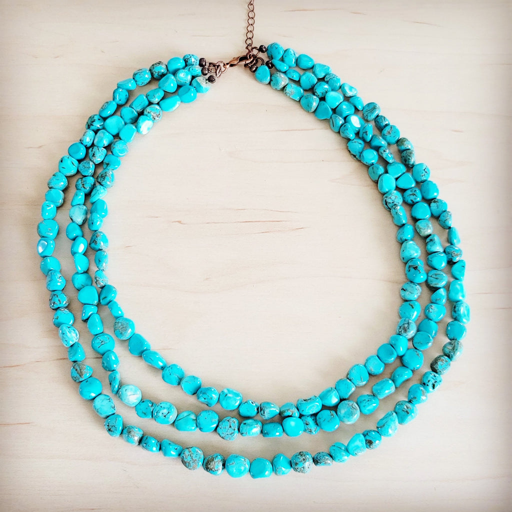 Triple Strand Layered Western Boho Turquoise Collar Necklace 264d