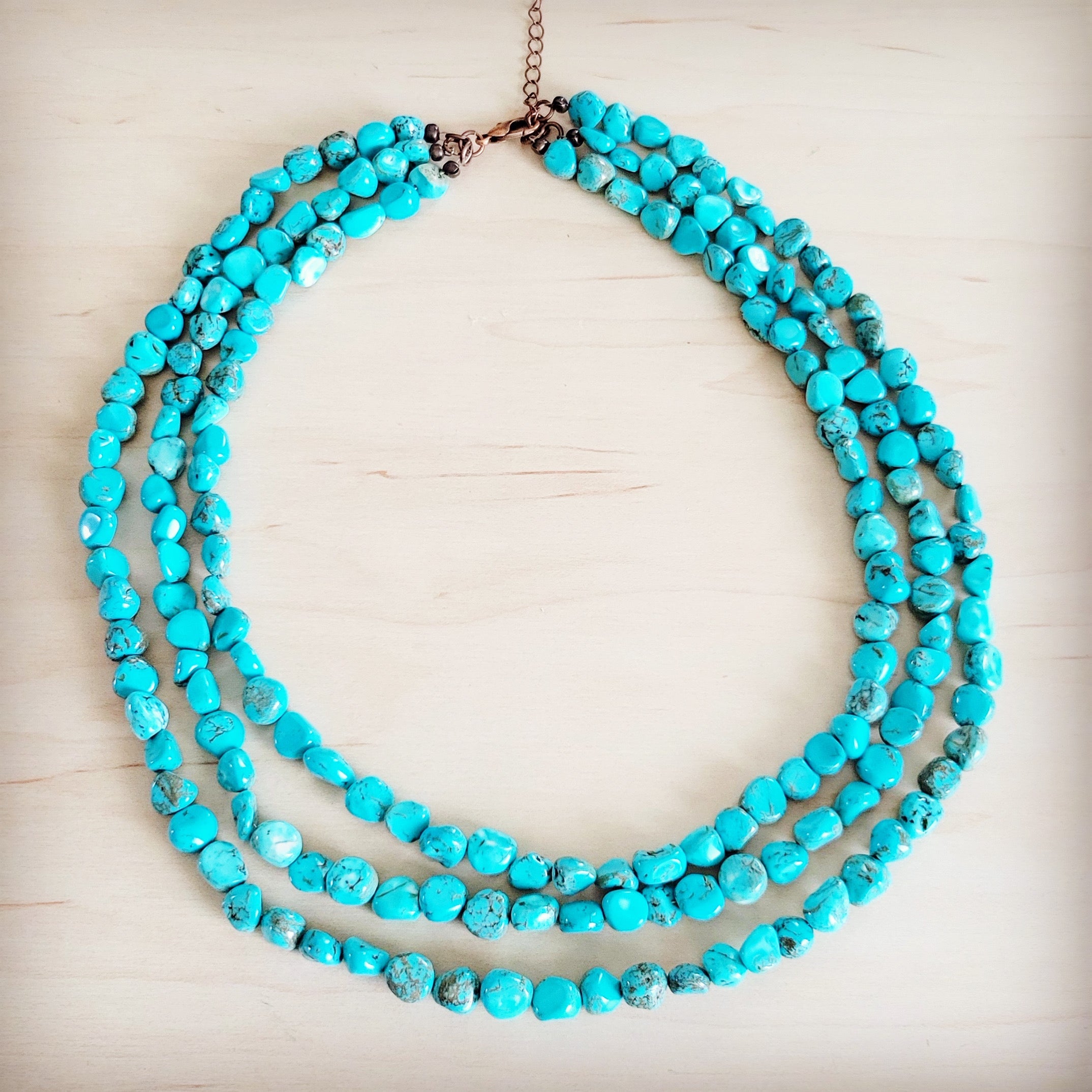Triple Strand Layered Western Boho Turquoise Collar Necklace 264d