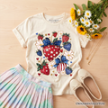 Kids Patriotic Boho Strawberries Bouquet T-Shirt, Youth 4th of July Festive Patch Tee