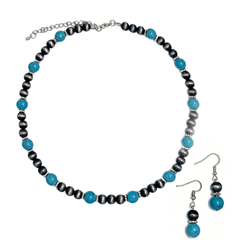 Bohemian Style Turquoise High-grade Natural Stone Vintage Simple Jewelry Set