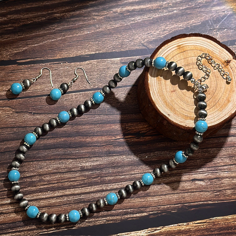 Bohemian Style Turquoise High-grade Natural Stone Vintage Simple Jewelry Set
