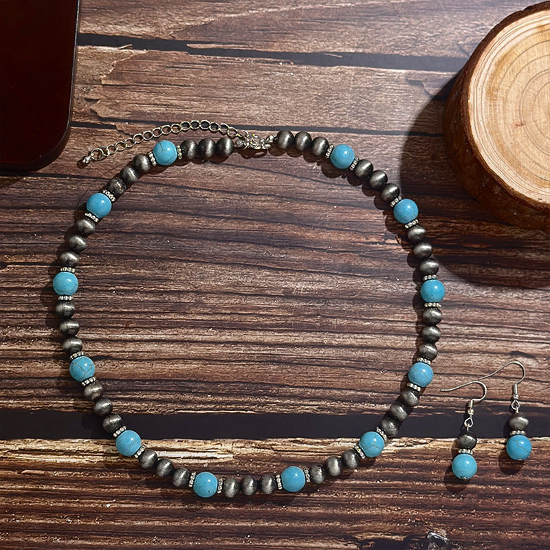 Bohemian Style Turquoise High-grade Natural Stone Vintage Simple Jewelry Set