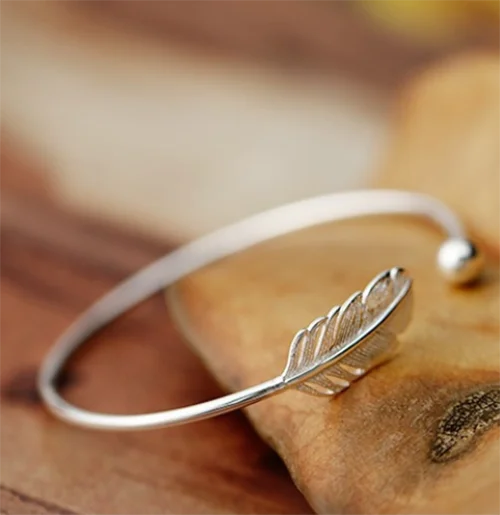 925 Sterling Silver Angel Feather Lucky Arm Cuff Designer Bracelets Bangles For Women Party Jewelry Gifts Jewellery