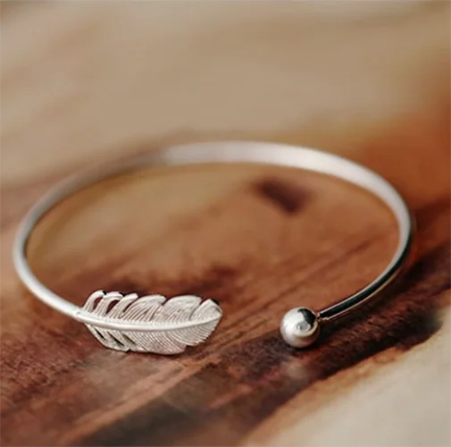 925 Sterling Silver Angel Feather Lucky Arm Cuff Designer Bracelets Bangles For Women Party Jewelry Gifts Jewellery