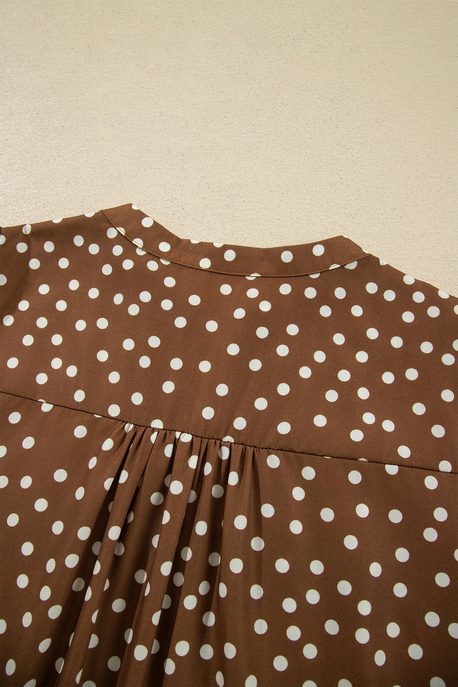 Brown V Neck Polka Dot Long Sleeve Shift Plus Size Dress