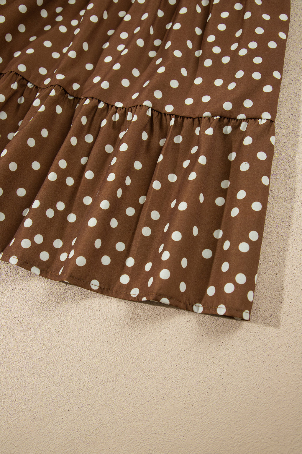 Brown V Neck Polka Dot Long Sleeve Shift Plus Size Dress