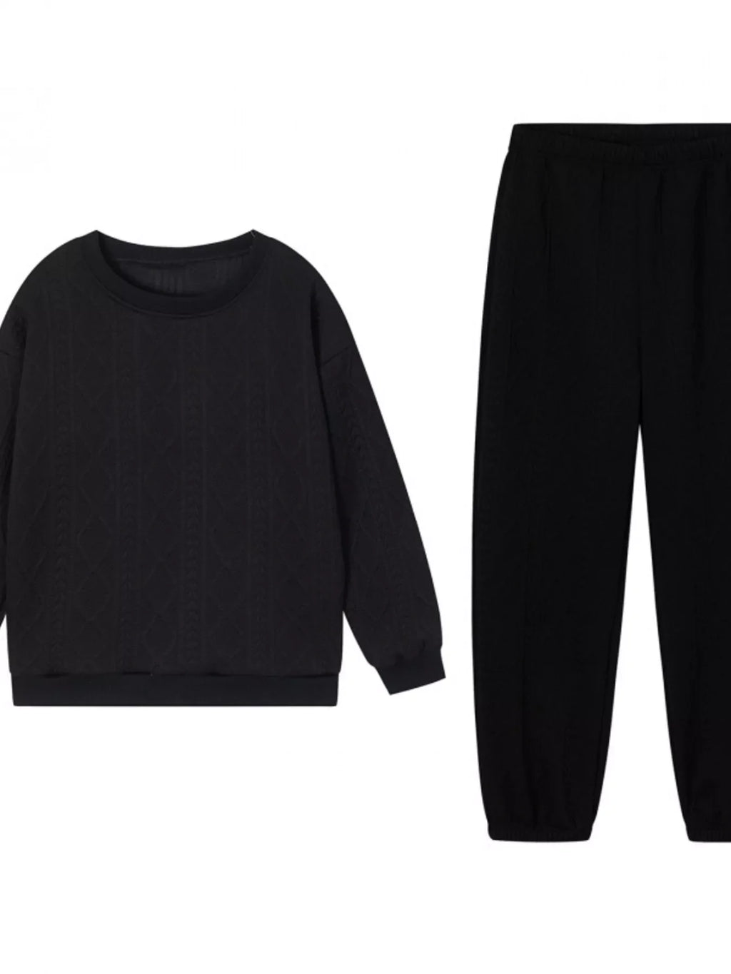 Texture Round Neck Top and Pants Set